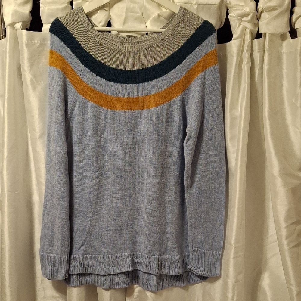 Sonoma Women's Sweater with Blue and Gold Stripes Lg